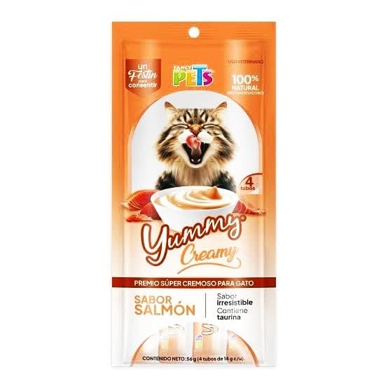 Yummy Creamy P/gato Salmon Caja con 12 Pazquetes (4 Tubos)
