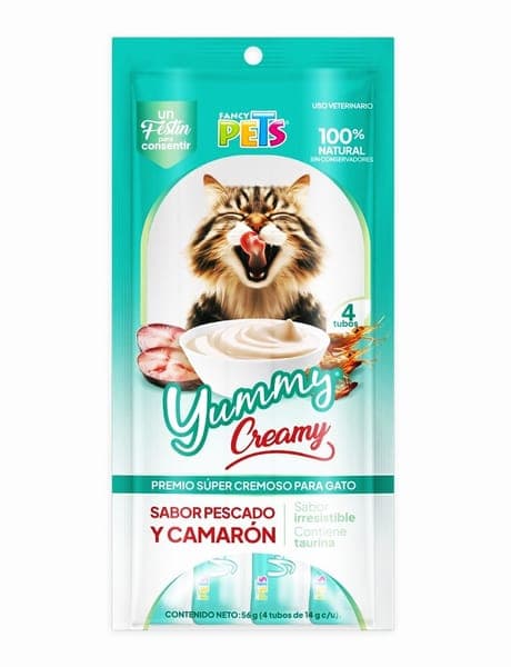 Yummy Creamy P/gato Pescado y Camaron Paquete (4 Tubos)