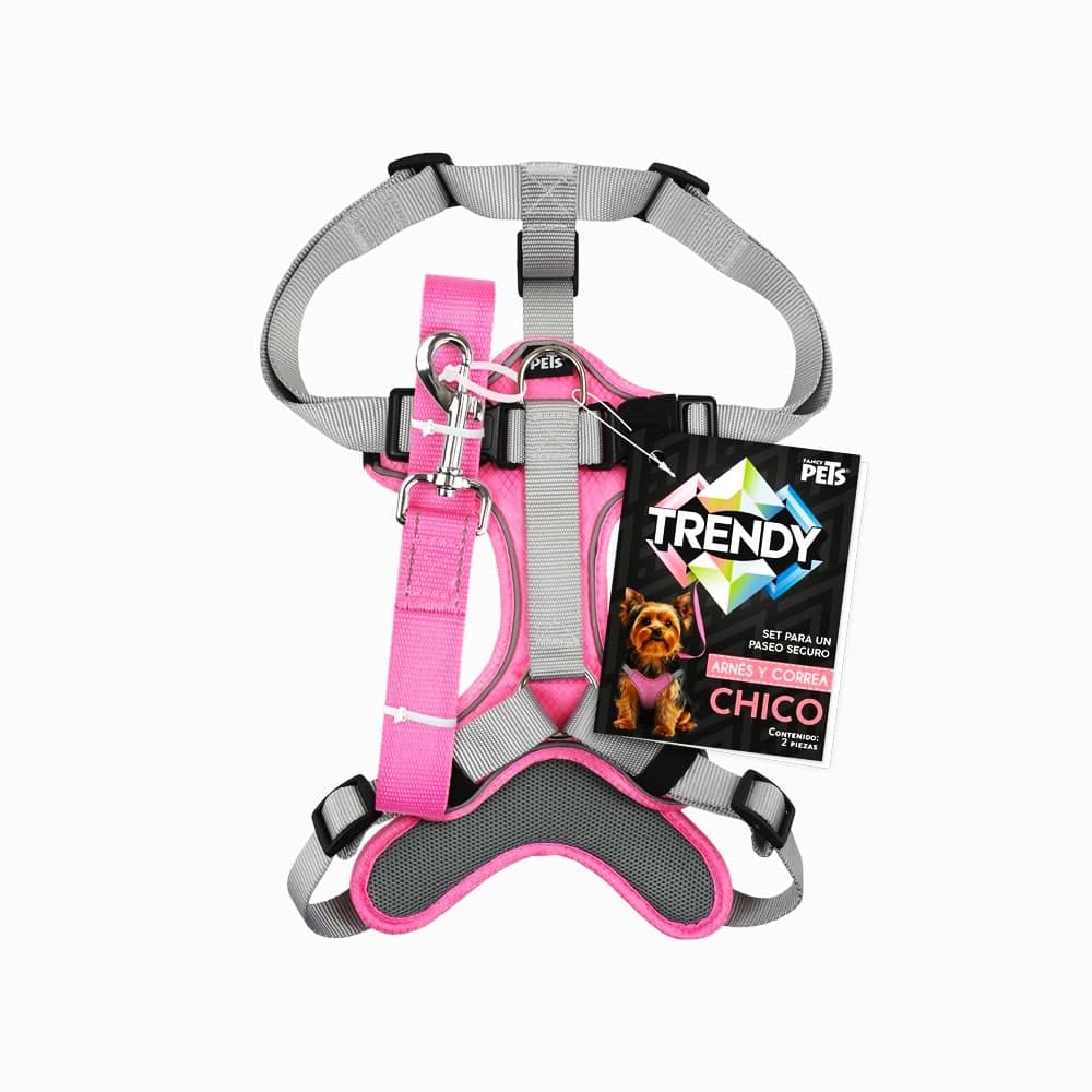 Set Arnes y Correa Trendy Ch Rosa